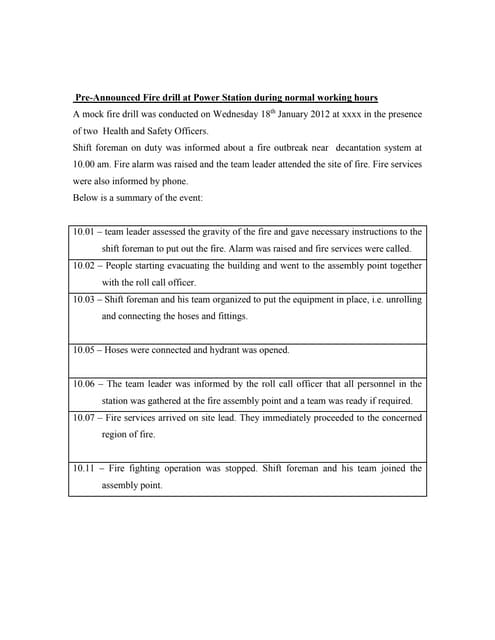 Fire drill report