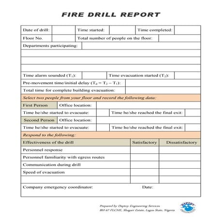 Fire drill report