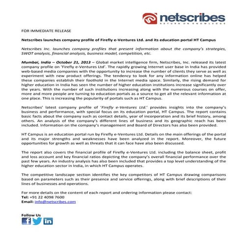 Firefly e ventures ltd. - press release