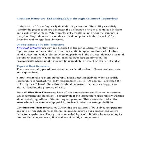 Fire Heat Detectors: Enhancing Safety through Advanced Technology