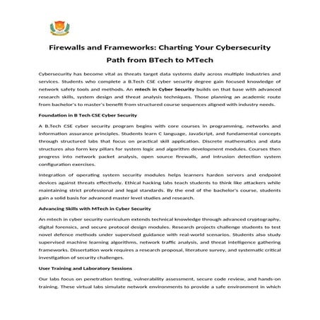 Firewalls and Frameworks Charting Your Cybersecurity Path from BTech to ...