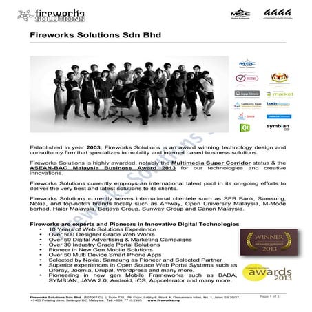 Company Profile of Fireworks Solutions Sdn Bhd 2013