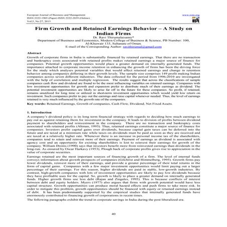 Firm growth and retained earnings behavior