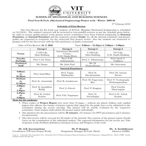 First Review for B.Tech Mechanical VIII Sem