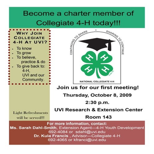 UVI 4-H First Meeting Flyer 10.8.09