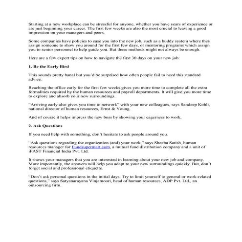 First 30 days of joining