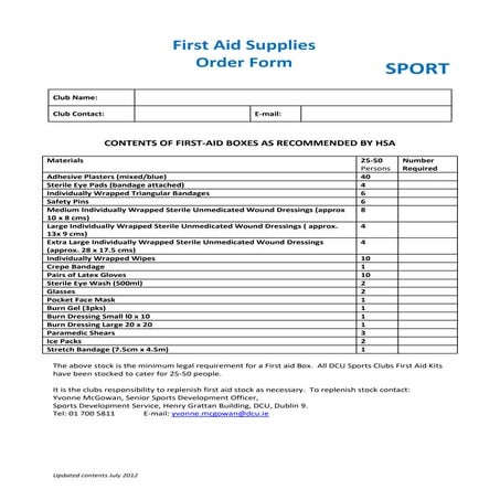 FIRST AID KIT FORM TEMPLATE FOR SCHOOL CLINIC | DOC