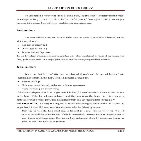 First aid mx on burn injury | PDF | First Aid | Injuries