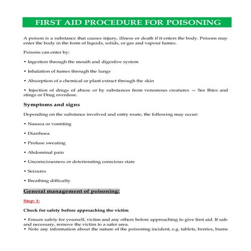 First aid procedure for poisoning