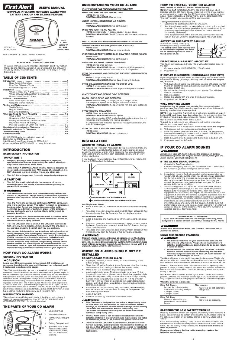 First Alert Carbon Monoxide Detector Co606 Guide