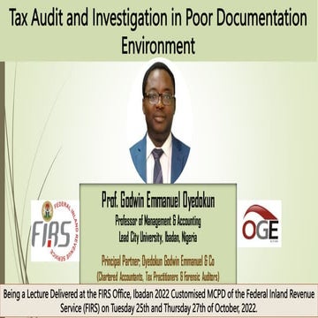 Tax Audit and Investigation in Poor Documentation Environment - Prof ...