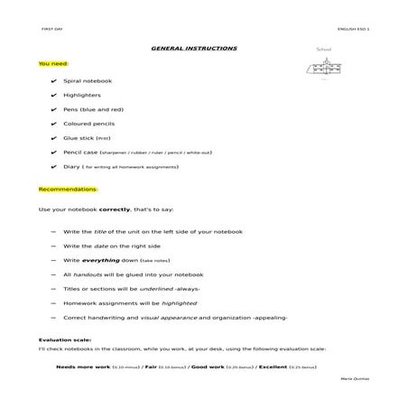 First day of school instructions | PDF