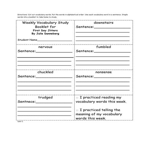 First Day Jitters Vocabulary ABC