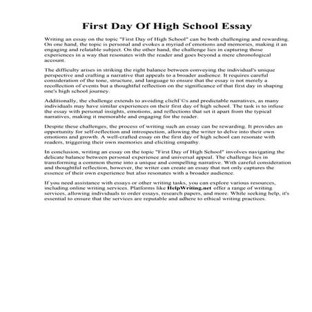 First Day Of High School Essay. My first day at school essay - dradgeeport133...