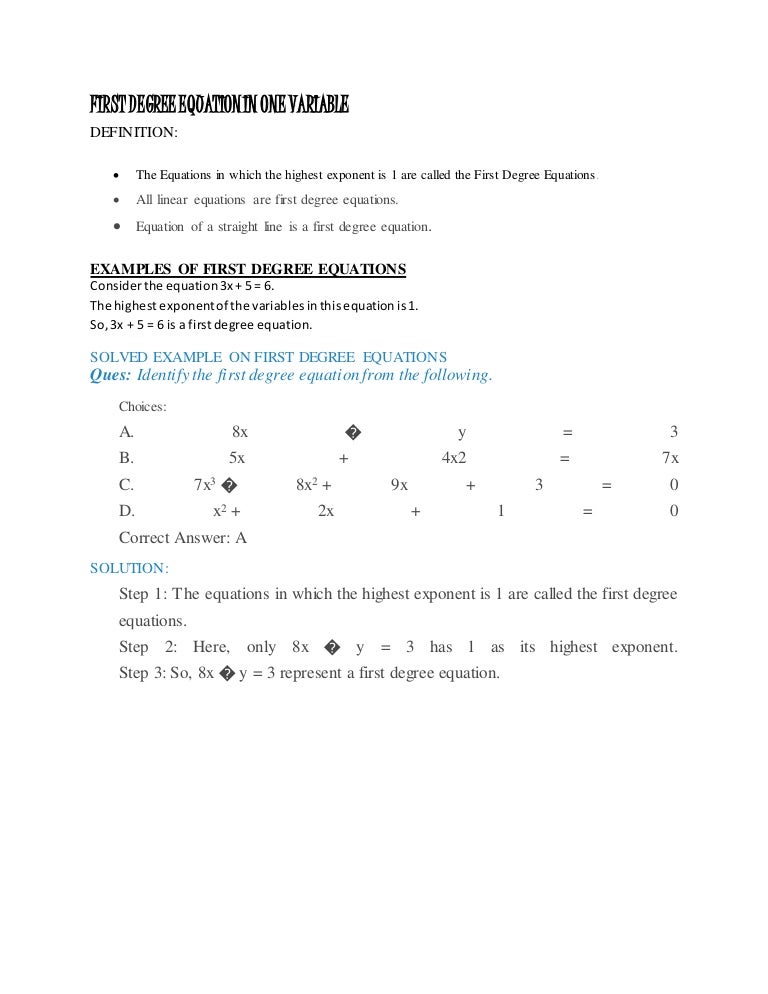 First degree equation in one variable