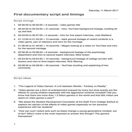 Final documentary script and timings pdf | PDF