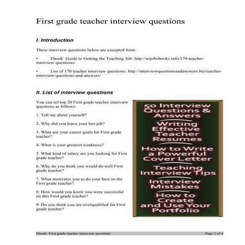 First grade teacher interview questions