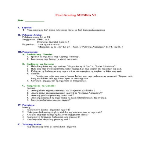 First grading musika vi