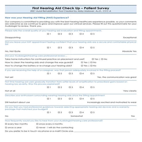 First Hearing Aid Check Up - Patient Survey