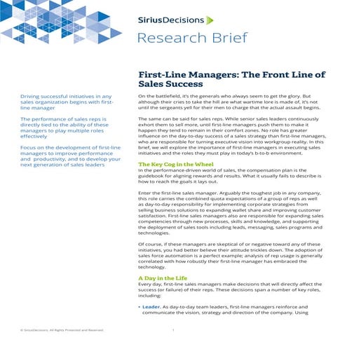 First-Line Managers: The Front Line of Sales Success