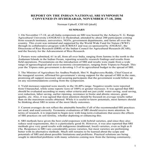 First national symposium on sri (by dr. norman uphoff)