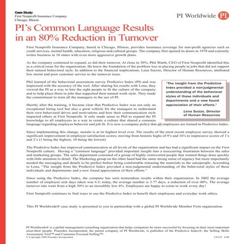 Insurance Company Reduces Turnover 80%