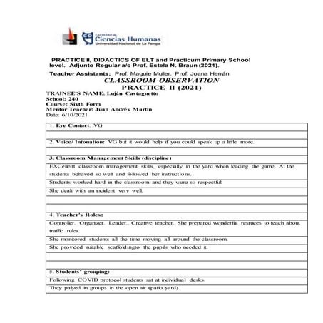 First observation report by estela braun