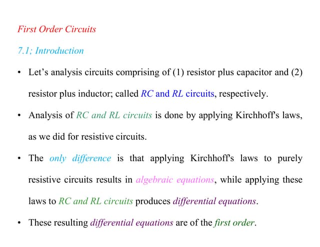 First order circuits linear circuit analysis