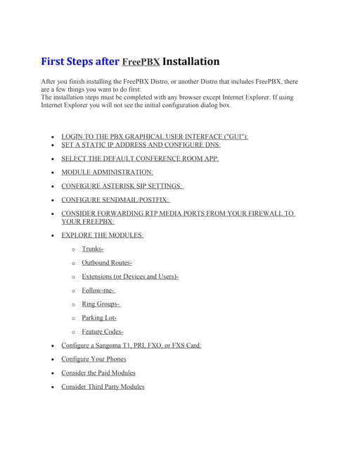 First steps after free pbx installation