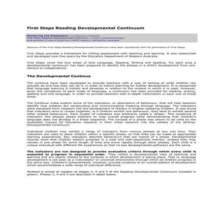 First steps reading developmental continuum