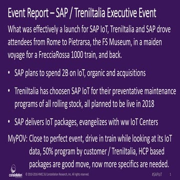 Event Report - SAP / TreniItalia Executive Summit - All about IoT for Trains