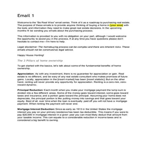 FIrst Time Homebuyer Email Series