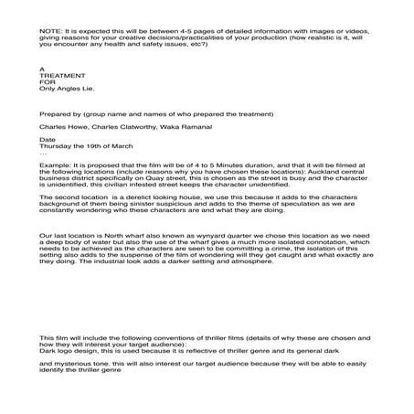 First treatment for thriller opening AS media