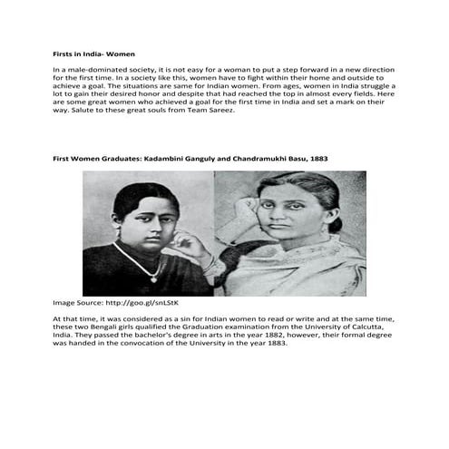 First in India women