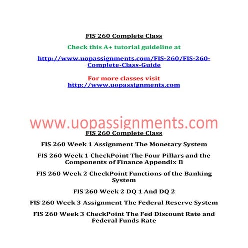 FIS 260 Entire Course NEW