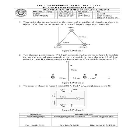 soal-soal ujian fisika dasar 2 Univ.Ahmad Dahlan