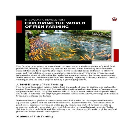 Fish Farming: Methods, Benefits, Challenges, Future Directions and Innovation...