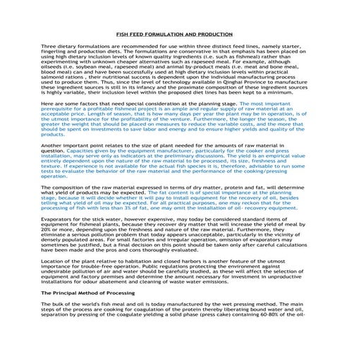 FISH FEED FORMULATION AND PRODUCTION