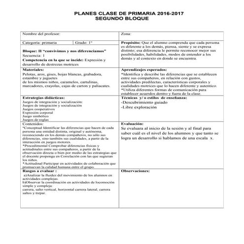 PLANES DE SESIÓN EDUCACIÓN FÍSICA PRIMARA( 6 grados)  BLOQUE II 