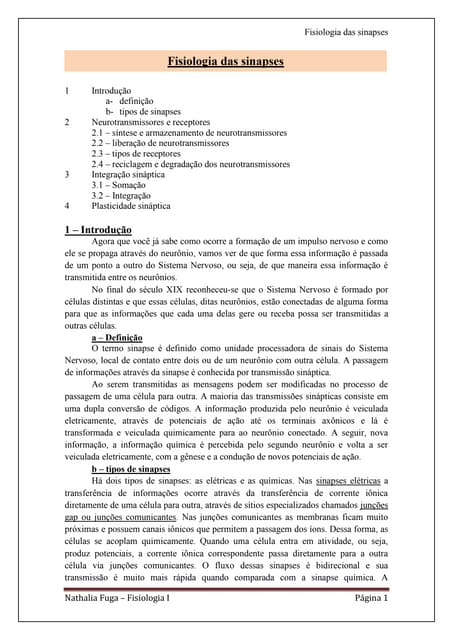 Fisiologia das sinapses
