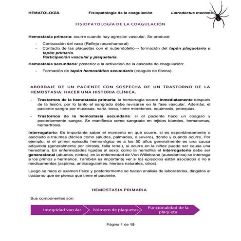 Fisiopatología de la coagulación. hemostasia primaria