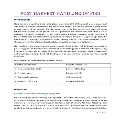 Post Harvest Handling of Fish