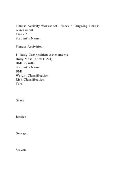 Fitness Activity Worksheet – Week 6 Ongoing Fitness AssessmentT.docx