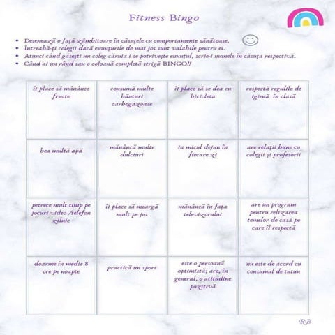 Fitness Bingo. Fișa - Comportament sănătos  