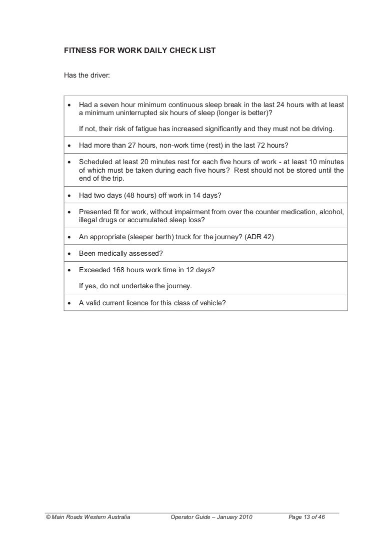 work readiness checklist