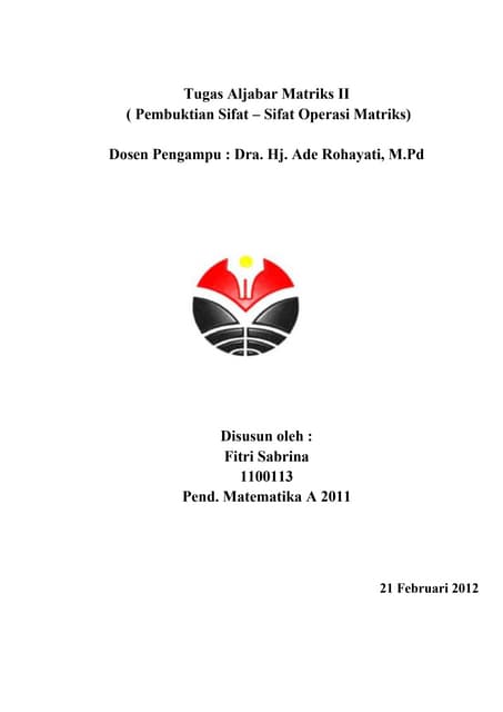 Pembuktian Sifat – Sifat Operasi Matriks