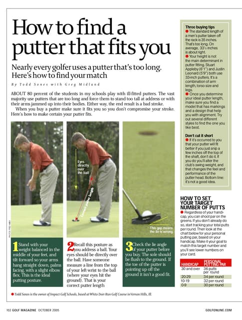 Putter Length Vs Height Chart