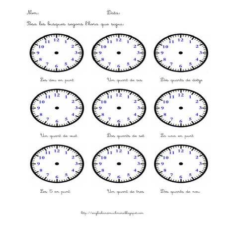Fitxa hores: en punt, 2/4 i 1/4 (cicle inicial)