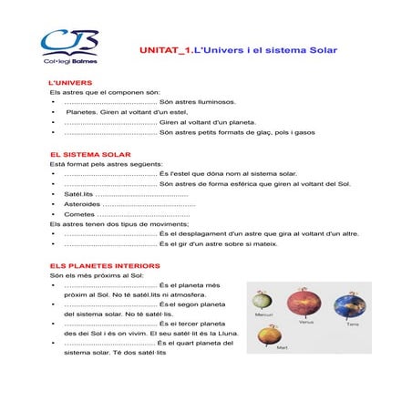 Fitxa unitat 1.l'univers i el sistema solar