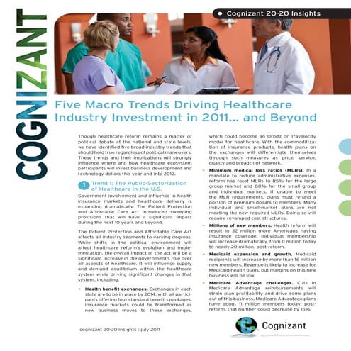 Five Macro Trends Driving Healthcare Industry Investment in 2011 and Beyond
